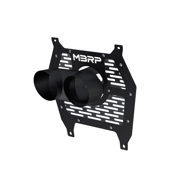 MBRP Black-Coated Steel Dual Outlet 4-Inch OD Tip and Shield Assembly.