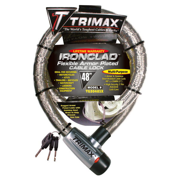 Trimax Locks Ironclad Armor Plated Stainless Steel Locking Cable 4 ft L X 26 mm