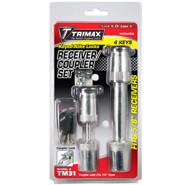 Trimax Locks T35/8" Receiver Lock & Tc17/8" Span Coupler Lockkeyed Alike Set