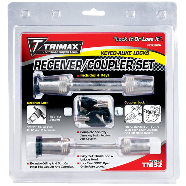 Trimax Locks T35/8" Receiver Lock & Tc221/2" Span Coupler Lockkeyed Alike Set