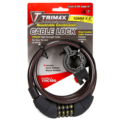 Trimax Locks Trimaflex Coiled Combo With Bracket6 ft L X 10 mm