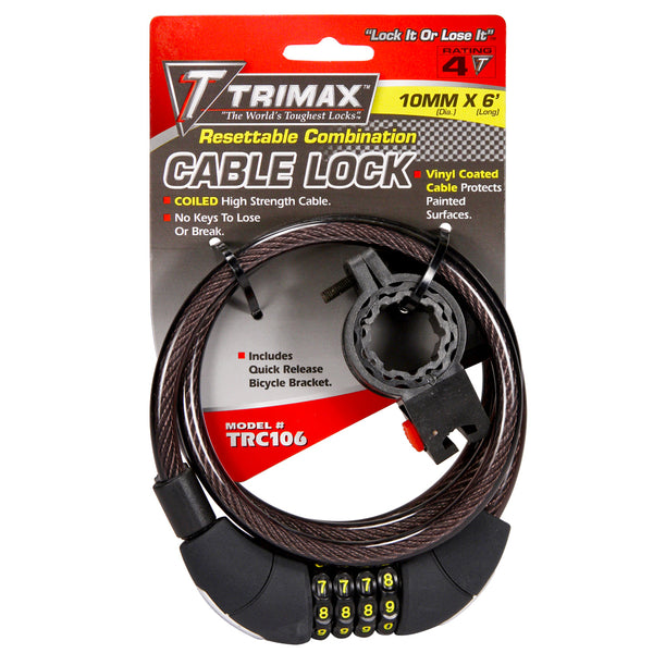 Trimax Locks Trimaflex Coiled Combo With Bracket6 ft L X 10 mm
