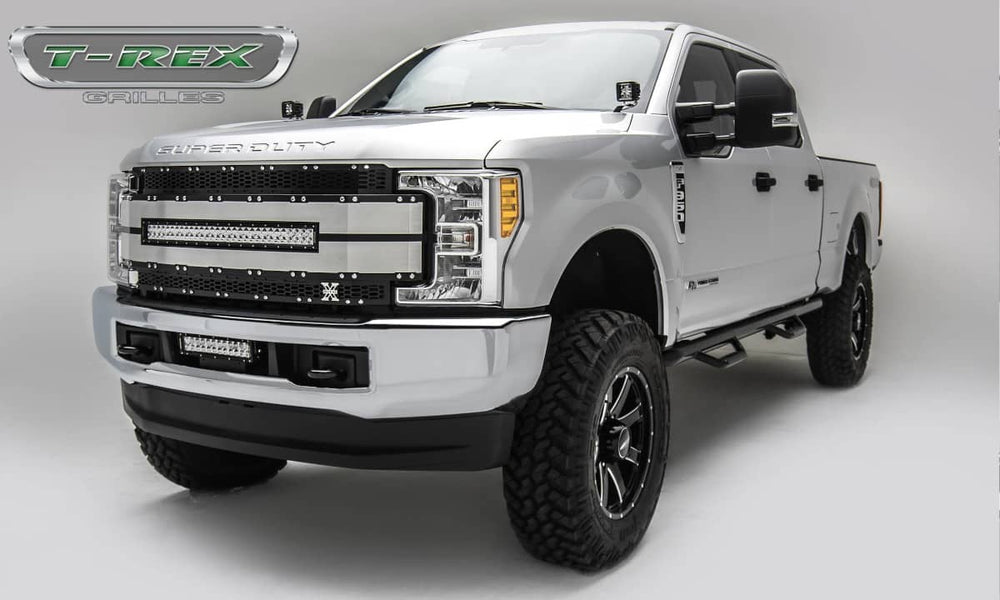 T-Rex Torch Black Mesh Lighted LED Grille - 17-19 Super Duty - Black Mesh/Brushed Trim - Includes Harness