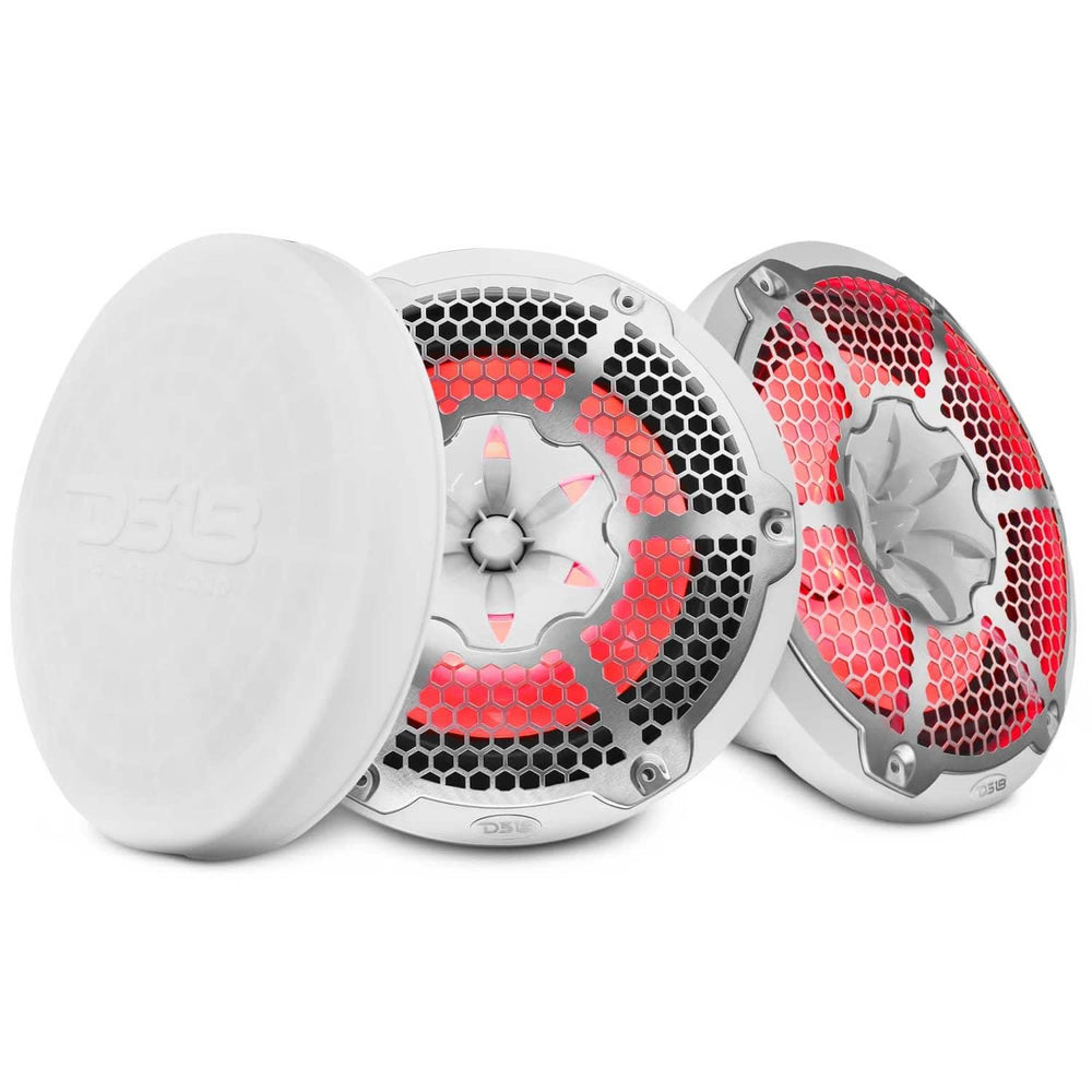 DS18 Nxl 10" 2-WAY Coaxial White Marine Speakers with RGB LED Lights and Covers 200 Watts Rms 4 Ohm