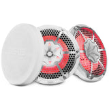 NXL 10" 2-WAY COAXIAL WHITE MARINE SPEAKERS WITH RGB LED LIGHTS AND COVERS 200 WATTS RMS 4 OHM