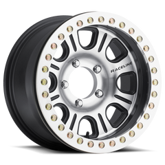 Raceline RT232 Monster 17x8.5in/8x165.1 BP/-19mm Offset/130.81mm Bore - Black & MACH. Beadlock Wheel