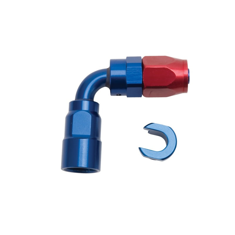 Russell Performance Embout de tuyau rouge/bleu 90 degrés à déconnexion rapide SAE femelle de 5/16 po vers tuyau -6