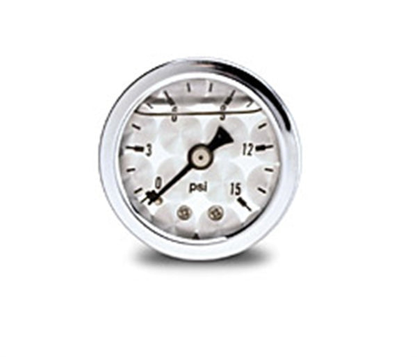 Russell 15 psi Fuel Pressure Gauge, Machine Face, Liquid-Filled, 1.5 In Gauge (650390)