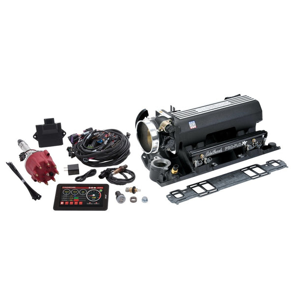 Edelbrock Système EFI Pro Flo 4 XT à injection séquentielle par orifice SBC 1986 et antérieurs 550 ch max 29lb/hr - fini noir