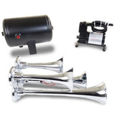 Universal Chrome Quad Air Horn Kit - 130 PSI Waterproof Compressor - 1 Gal Tank