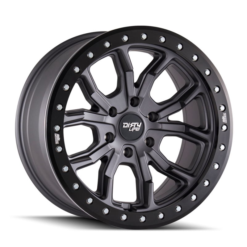 Dirty Life Roue 9303 DT-1 17x9/5x127/déport -12mm/moyeu 78.1mm - gris métal mat - anneau anti-rayures simulé