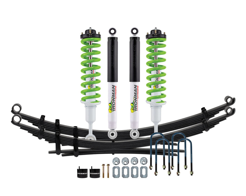 Ironman 4x4 3" Nitro Gas Lift Kit, Stage 1 — 2021+ Ford F-150 — Front Medium / Rear Extra Heavy Load, Green Springs (FOR015BDKGS1P-G)