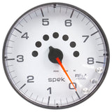 GAUGE, TACHOMETER, 5", 8K RPM, W/SHIFT LIGHT & PEAK MEM, WHITE/BLACK, SPEK-PRO — Red (P238128)