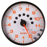 GAUGE, TACHOMETER, 5", 11K RPM, W/SHIFT LIGHT & PEAK MEM, WHITE/BLACK, SPEK-PRO — Red (P23912)
