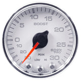 GAUGE, VAC/BOOST, 2 1/16", 30INHG-30PSI, STEPPER MTR W/PK & WRN, WHT/CHRME, SPEK