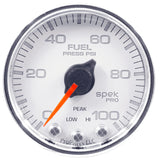 GAUGE, FUEL PRESS, 2 1/16", 100PSI, STEPPER MOTOR W/PEAK & WARN, WHT/CHRM, SPEK — Red (P31411)