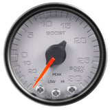 GAUGE, VAC/BOOST, 2 1/16", 30INHG-30PSI, STEPPER MTR W/PK & WRN,SLVR/BLK, SPEK