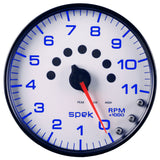 GAUGE, TACHOMETER, 5", 11K RPM, W/SHIFT LIGHT & PEAK MEM, WHITE/BLACK, SPEK-PRO — Red (P23912)