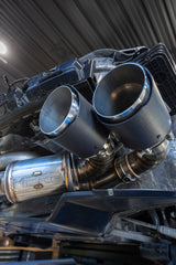 MBRP 3in Cat-Back, Quad Split Rear Exit, Active, T304 with CF Tips.