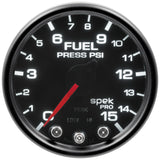 GAUGE, FUEL PRESS, 2 1/16", 15PSI, STEPPER MOTOR W/PK & WRN, BLK/SMOKE/BLK, SPEK
