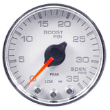 GAUGE, BOOST, 2 1/16", 35PSI, STEPPER MOTOR W/PEAK & WARN, WHT/CHROME, SPEK-PRO — Red (P30311)