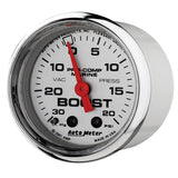 GAUGE, VAC/BOOST, 2 1/16", 30INHG-20PSI, MECHANICAL, MARINE CHROME