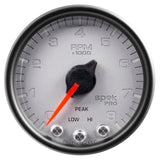 GAUGE, TACH, 2 1/16", 8K RPM, W/ SHIFT LIGHT & PEAK MEM, SLVR/BLK, SPEK-PRO