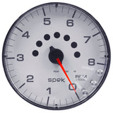 GAUGE, TACHOMETER, 5", 8K RPM, W/SHIFT LIGHT & PEAK MEM, WHITE/CHROME, SPEK-PRO — Red (P238118)