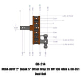 MEGA-DUTY BALL MOUNT ; 5" OFFSET DROP / 2" SHANK WITH GH-051 VERSA-BALL