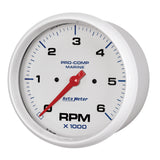 5" IN-DASH TACHOMETER, 0-6,000 RPM, MARINE WHITE