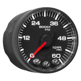 GAUGE, BOOST, 2 1/16", 60PSI, STEPPER MOTOR W/PEAK & WARN, BLK/BLACK, SPEK-PRO — Red (P304328)