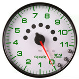 GAUGE, TACHOMETER, 5", 11K RPM, W/SHIFT LIGHT & PEAK MEM, WHITE/BLACK, SPEK-PRO — Red (P23912)