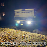 2020-Current Chevy GMC 2500 3500 Hitch Bar Reverse 7in LED Flood Lighting Heavy Duty Bolt-On Blacked Out Kit with Heated