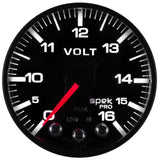 GAUGE, VOLTMETER, 2 1/16", 16V, STEPPER MOTOR W/PEAK & WARN, BLK/BLK, SPEK-PRO — Red (P344328)