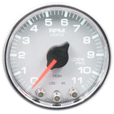 GAUGE, TACH, 2 1/16", 11K RPM, W/ SHIFT LIGHT & PEAK MEM, WHT/CHRM, SPEK-PRO