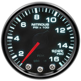 2-1/16" NITROUS PRESSURE, 0-1600 PSI, SPEK-PRO, BLACK/BLACK (P32052)