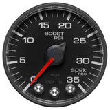 GAUGE, BOOST, 2 1/16", 35PSI, STEPPER MOTOR W/PEAK & WARN, BLACK/BLACK, SPEK-PRO — Red (P303328)