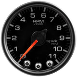 GAUGE, TACH, 2 1/16", 11K RPM, W/ SHIFT LIGHT & PEAK MEM, BLK/BLK, SPEK-PRO — Red (P33632)
