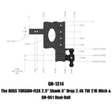 BOSS TORSION FLEX BALL MOUNT ; 6" DROP / 2.5" SHANK WITH GH-061 VERSA-BALL