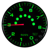 GAUGE, TACHOMETER, 5", 8K RPM, W/SHIFT LIGHT & PEAK MEM, BLACK/BLACK, SPEK-PRO — Red (P238328)