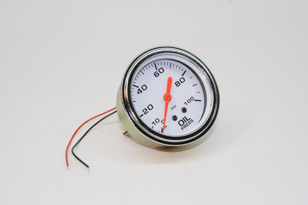 PRW - ETS GAUGE, OIL PRESS, Mech, 2 5/8" White, Back-Lit, Silver Bezel, 0-100 Lbs. - 1338444