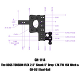 BOSS TORSION FLEX BALL MOUNT ; 5" DROP / 2.5" SHANK WITH GH-051 VERSA-BALL