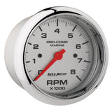 3-3/8" IN-DASH TACHOMETER, 0-8,000 RPM, MARINE CHROME ULTRA-LITE