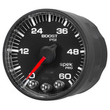 GAUGE, BOOST, 2 1/16", 60PSI, STEPPER MOTOR W/PEAK & WARN, BLK/BLACK, SPEK-PRO — Red (P304328)
