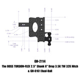 BOSS TORSION FLEX BALL MOUNT ; 6" DROP / 2.5" SHANK WITH GH-0161 VERSA-BALL