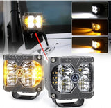 40-Watt LED Auxiliary Cube Light with Amber Side Strobe - Profession Grade with Amber Fog Cutting Lens - Sold in Pairs -