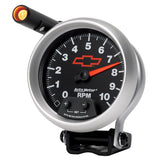 GAGE, TACH, 3 3/4", 10K RPM, PED W/ EXT. QUICK-LITE, CHEVY RED BOWTIE, BLACK