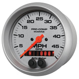 GAUGE, SPEEDOMETER, 3 3/8", 50MPH, GPS, MARINE SILVER