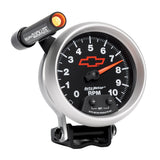 GAGE, TACH, 3 3/4", 10K RPM, PED W/ EXT. QUICK-LITE, CHEVY RED BOWTIE, BLACK