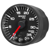 GAUGE, BOOST, 2 1/16", 35PSI, STEPPER MOTOR W/PEAK & WARN, BLACK/BLACK, SPEK-PRO — Red (P303328)